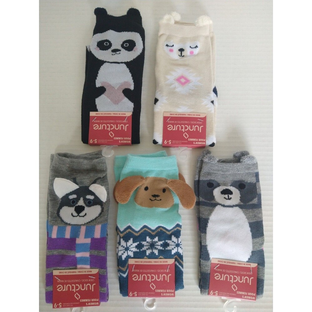 Lot of 5 Pairs Kids Children's Women's Socks Animals Fuzzy Ears Cute Fun Cheery
